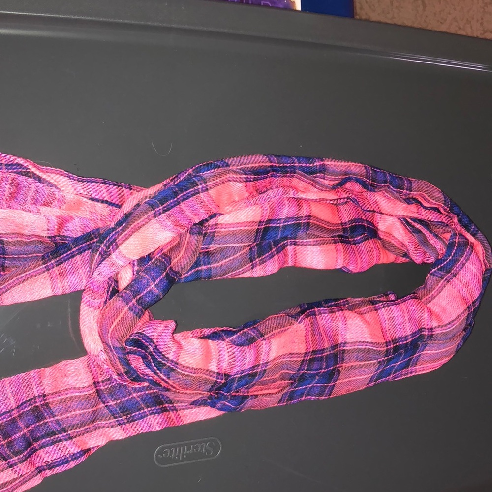 Pink and blue plaid scarf